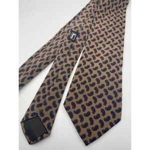 Lancel Paris Silk Tie Tan Purple Blue Paisley Made in Italy Designer Necktie